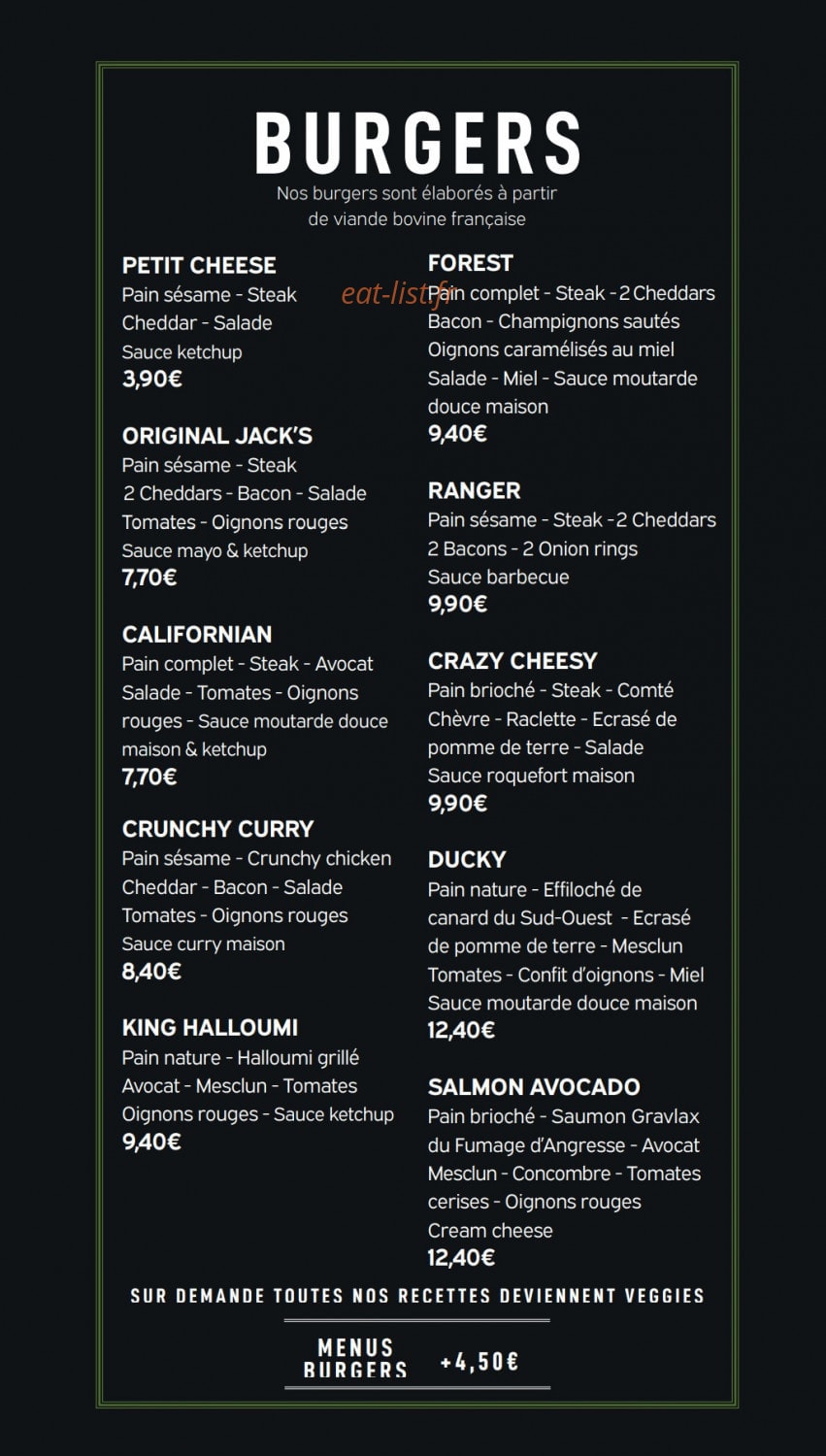 Jack's Burgers — carte page 1