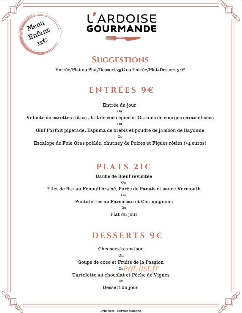 L'Ardoise Gourmande — carte page 1