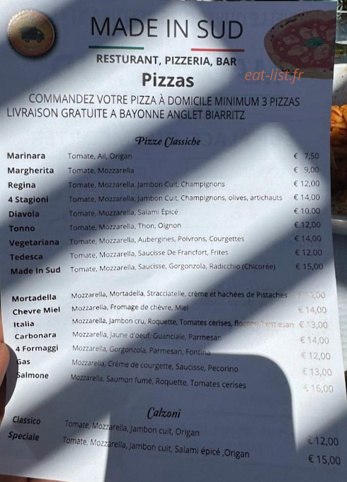 Made In Sud — carte page 1