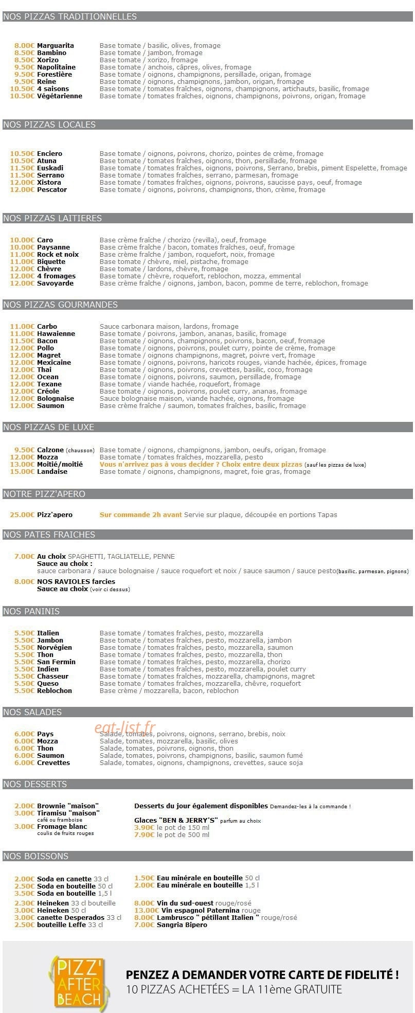 Pizz'After Beach — carte page 1
