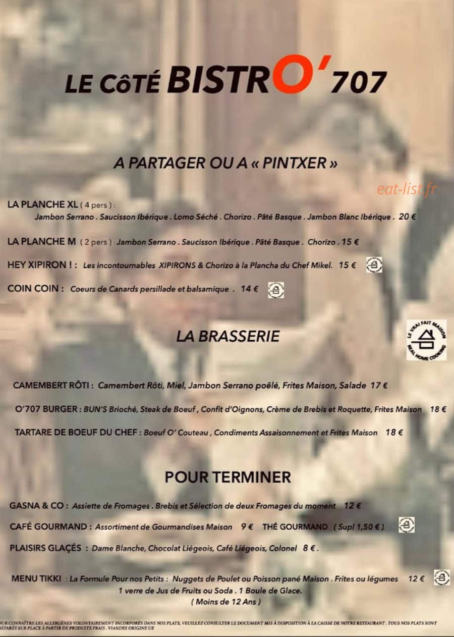 Restaurant O'707 — carte page 2