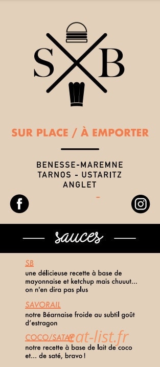SB Artisans Burger — carte page 1