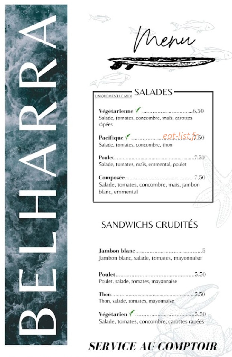 Snack Belharra — carte page 1