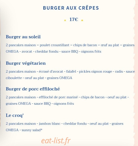 Sunside Café — carte page 1