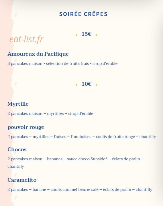 Sunside Café — carte page 2