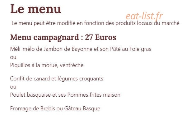 Auberge Goxoki — carte page 1