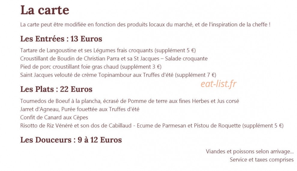 Auberge Goxoki — carte page 2