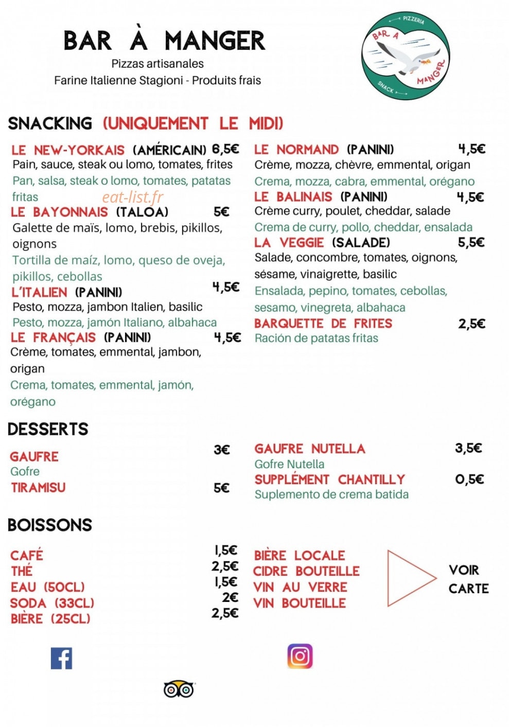 Bar à Manger — carte page 2
