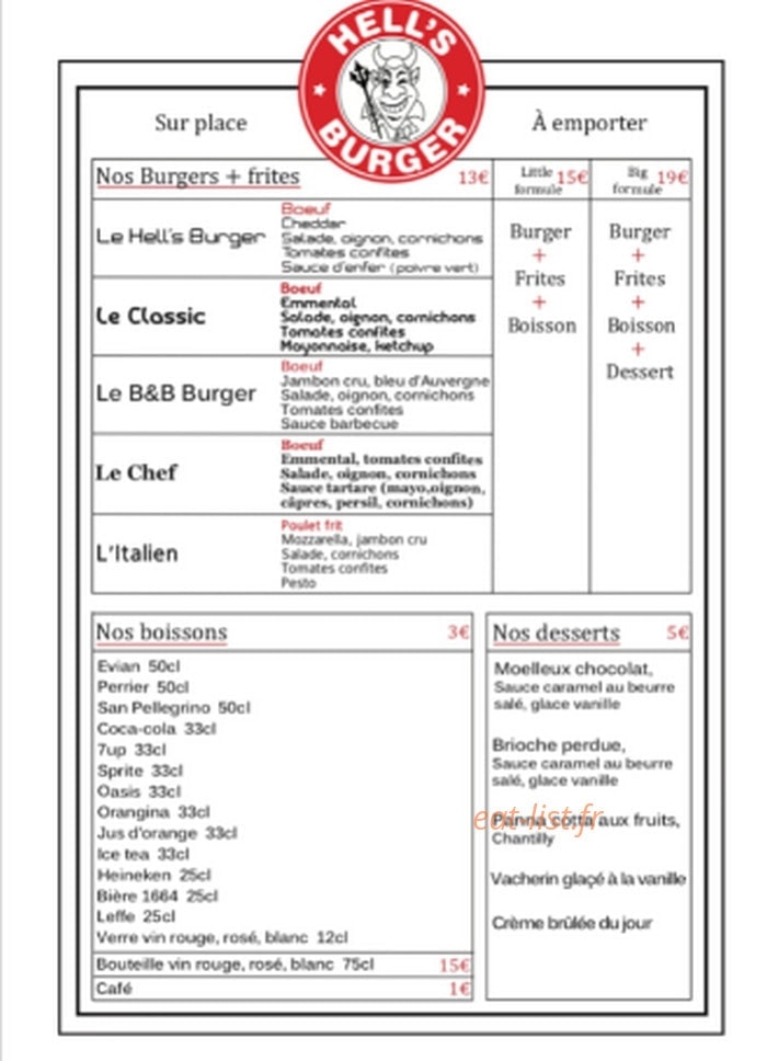Hell's burger — carte page 1