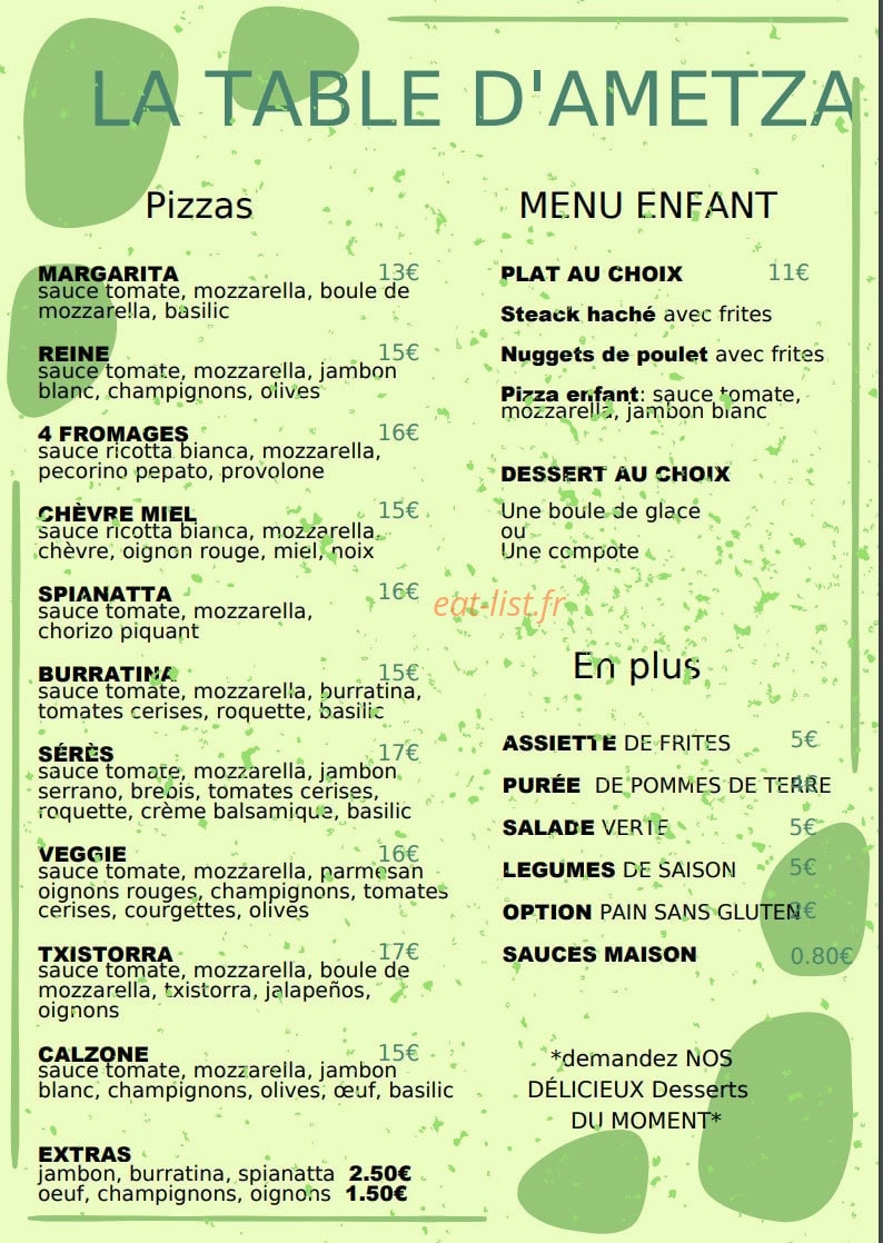 La Table d'Ametza — carte page 2