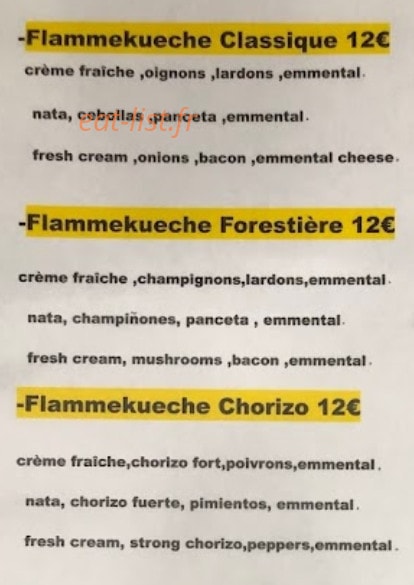 Le flammekueche — carte page 1