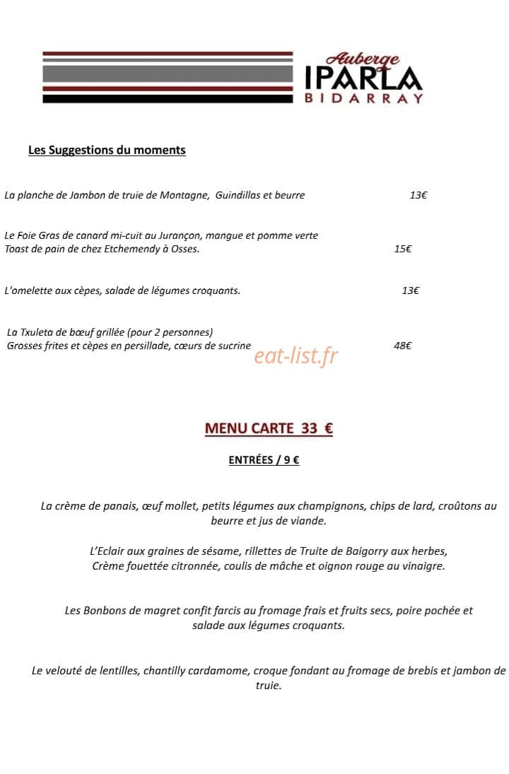 Auberge Iparlan — carte page 2