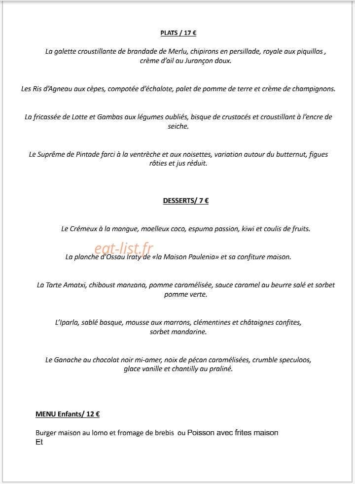 Auberge Iparlan — carte page 1