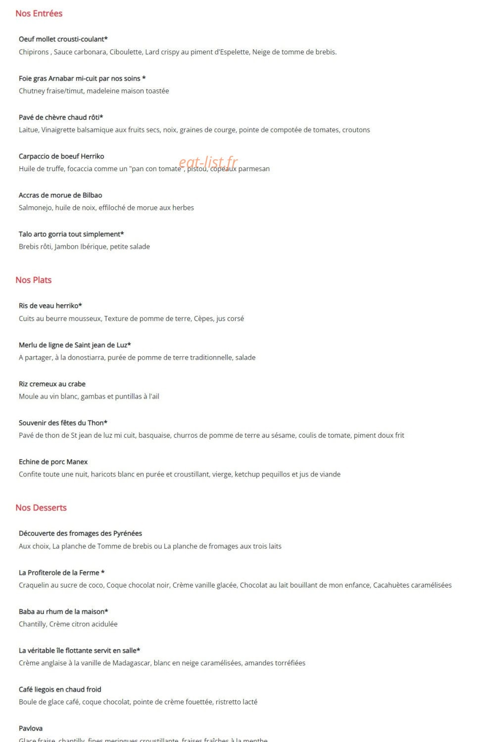 La Ferme Gourmande — carte page 1
