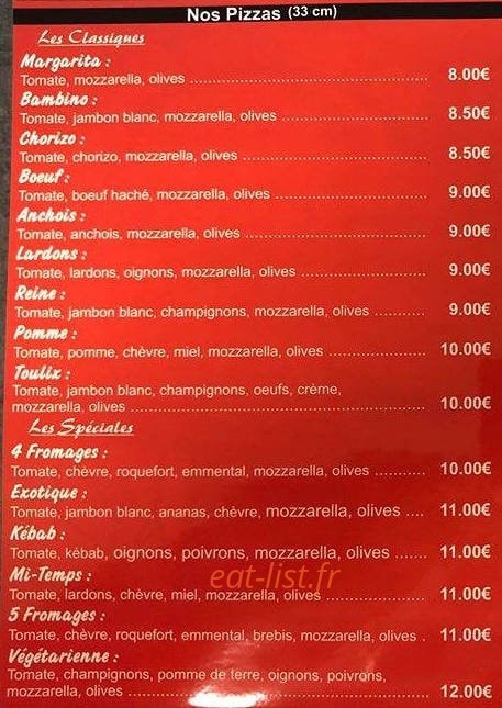 la pizz's du clos — carte page 1