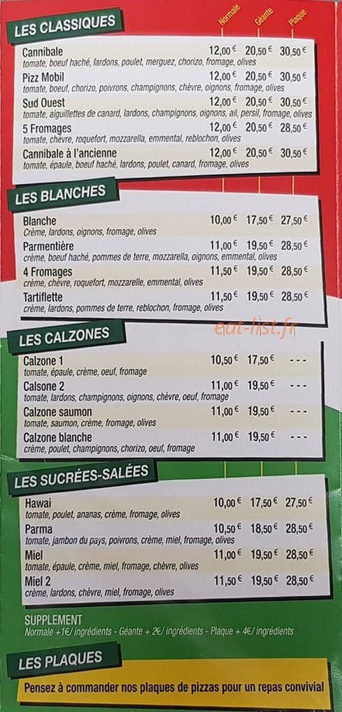 Carte et menu de Pizzeria al forno à Coarraze — Les pizzas suite