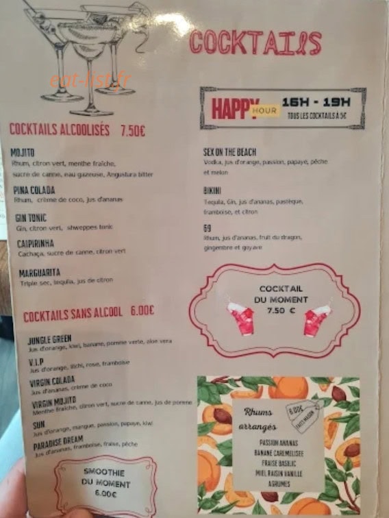 Carte et menu de Histoire sans faim à Nay Bourdettes — Cocktails
