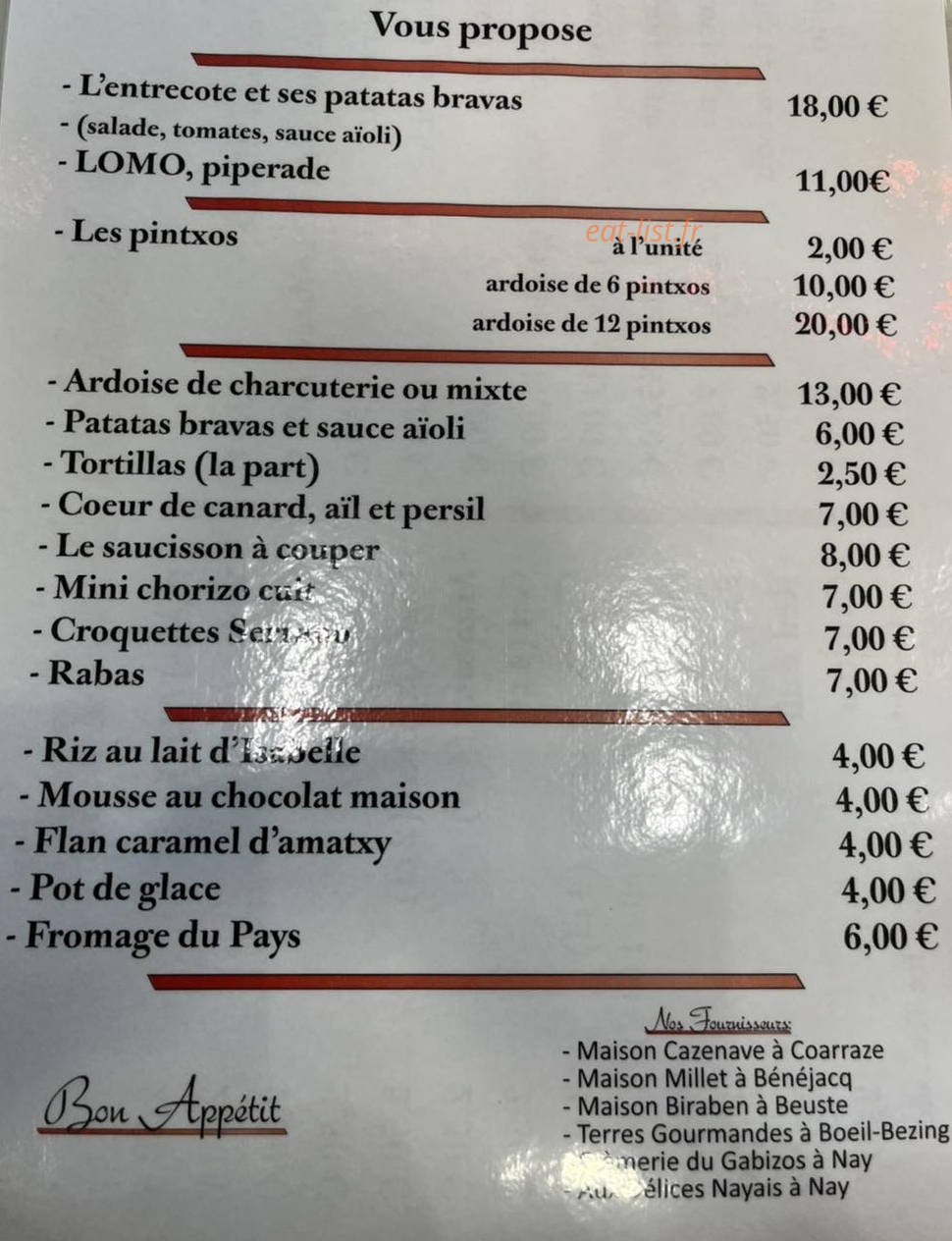 Aux délices nayais — carte page 1