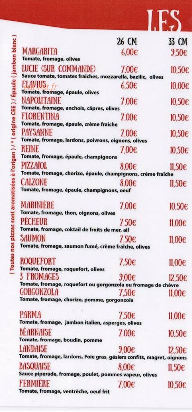 Le Pizzaïol — carte page 1