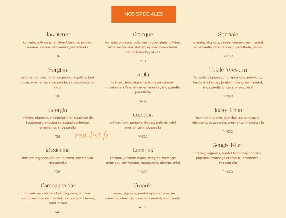 La Cabane à Pizzas — carte page 2