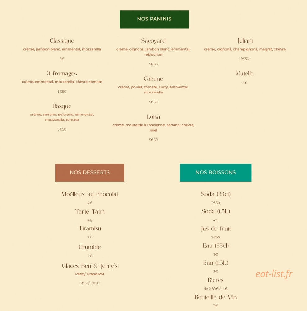 La Cabane à Pizzas — carte page 4