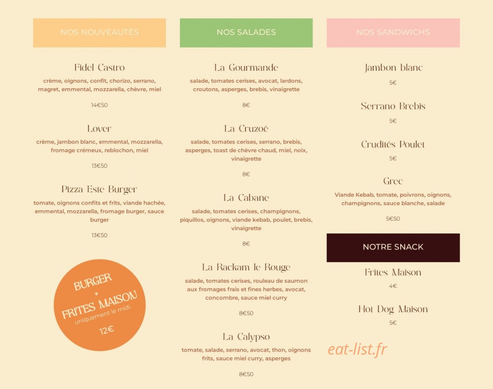 La Cabane à Pizzas — carte page 3