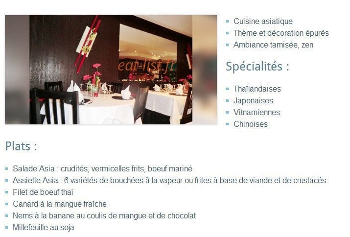 Asia Restaurant — carte page 1
