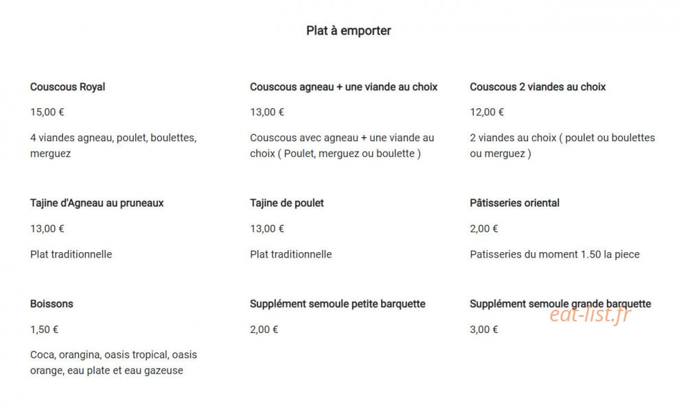 Chez Zohra — carte page 1