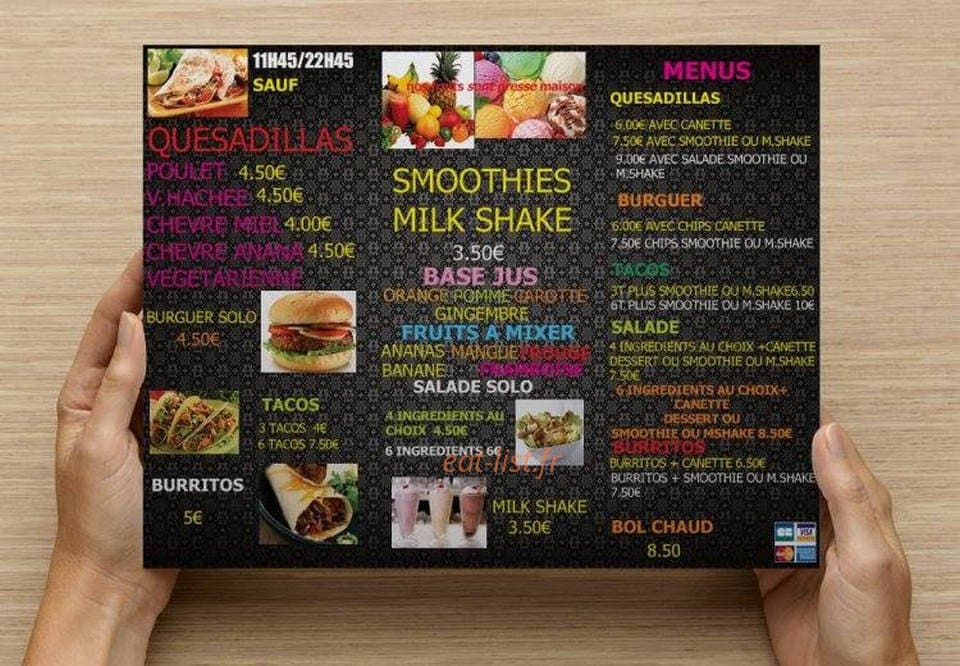 Happy Jus & Quesadillas — carte page 1