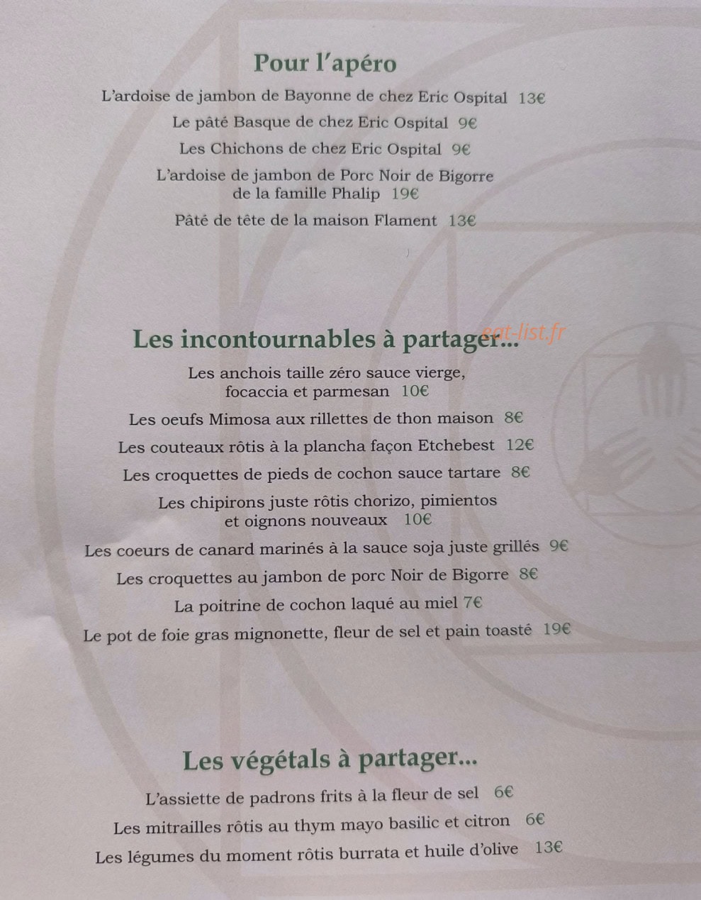 La Cantine des Halles — carte page 1