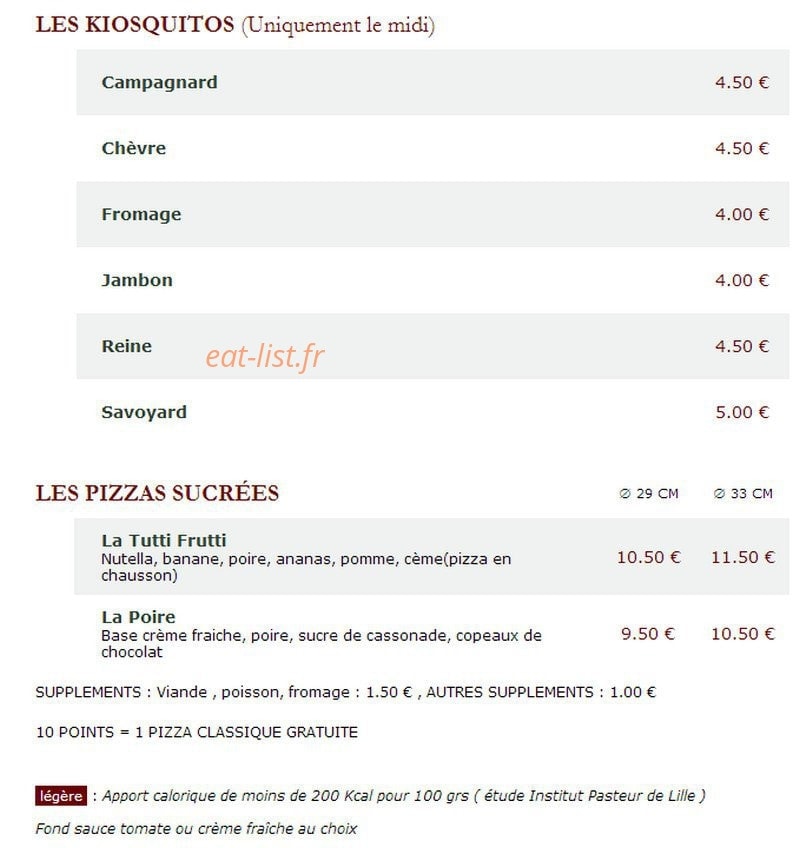 Le Kiosque à Pizzas — carte page 3