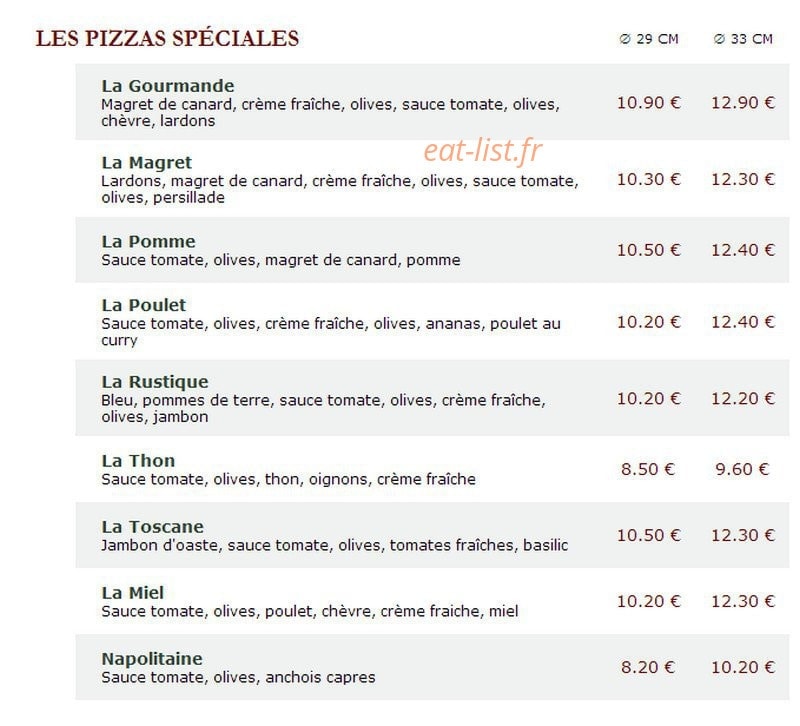 Le Kiosque à Pizzas — carte page 2