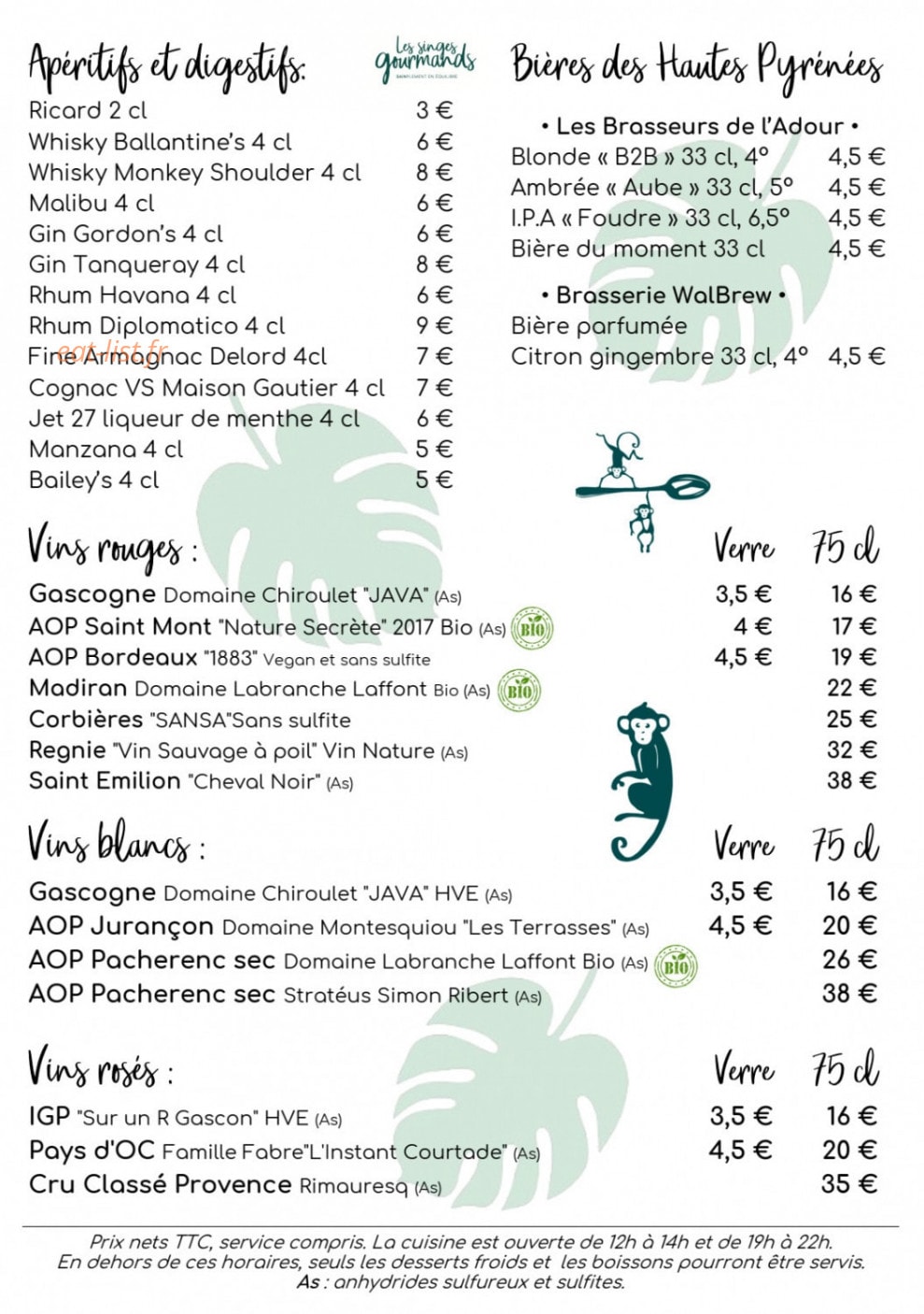 Les Singes Gourmands — carte page 4