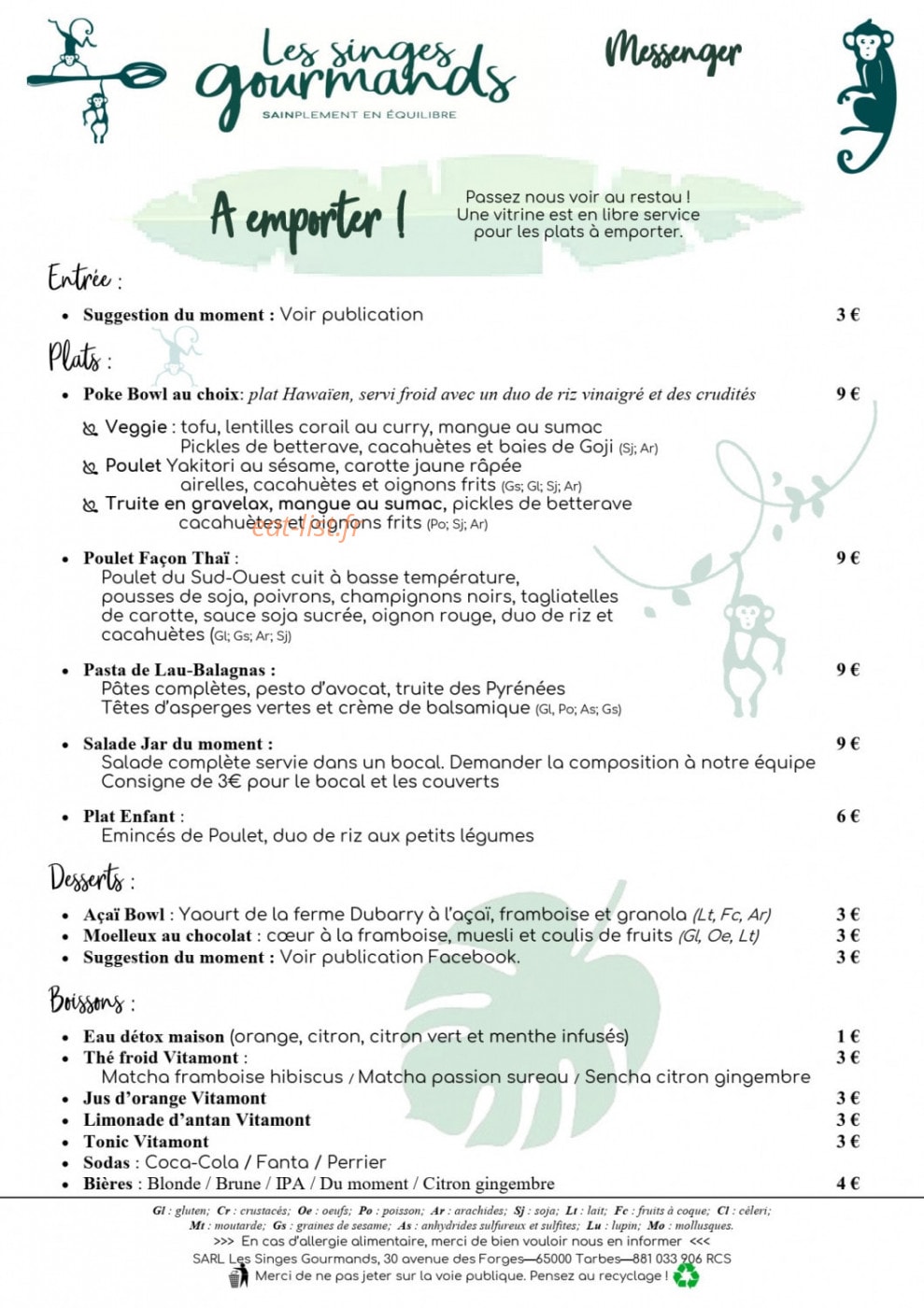 Les Singes Gourmands — carte page 5