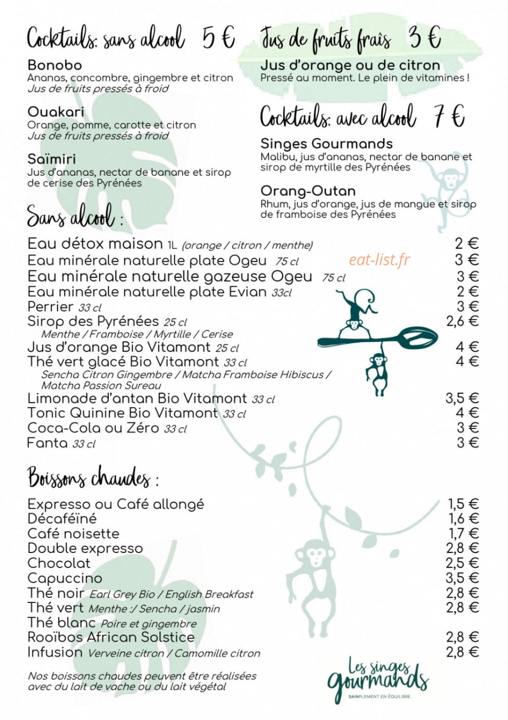 Les Singes Gourmands — carte page 3