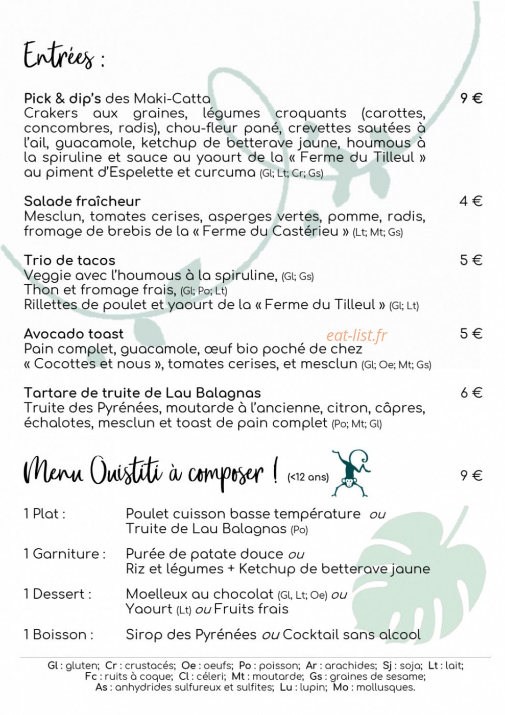 Les Singes Gourmands — carte page 1