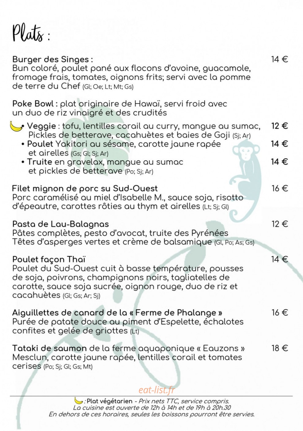Les Singes Gourmands — carte page 2