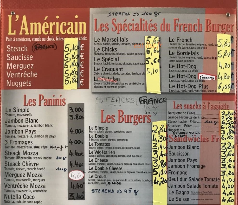 New French Burger — carte page 1