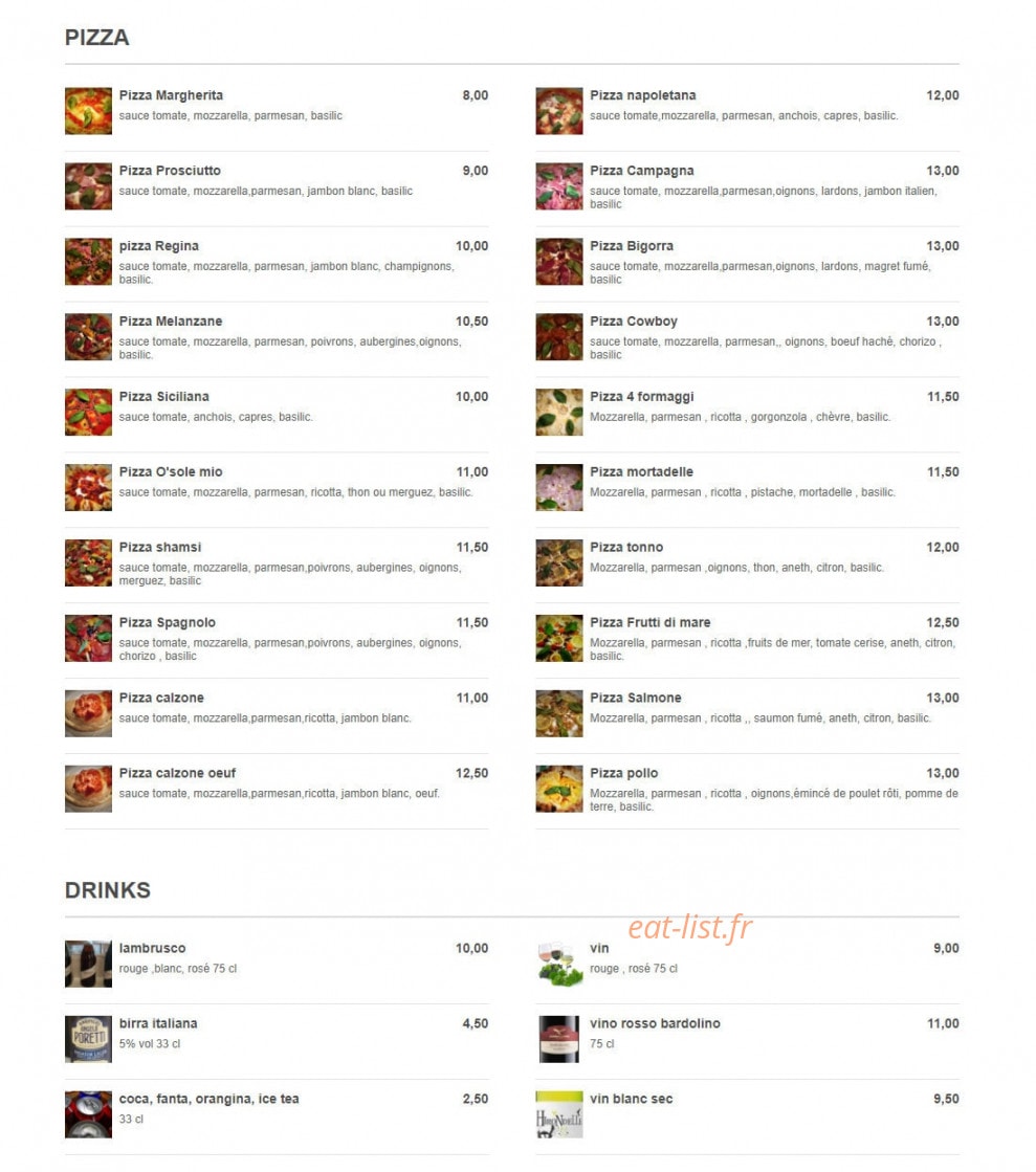 Pizzeria del ciuccio — carte page 1