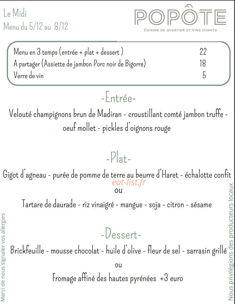Popote — carte page 1