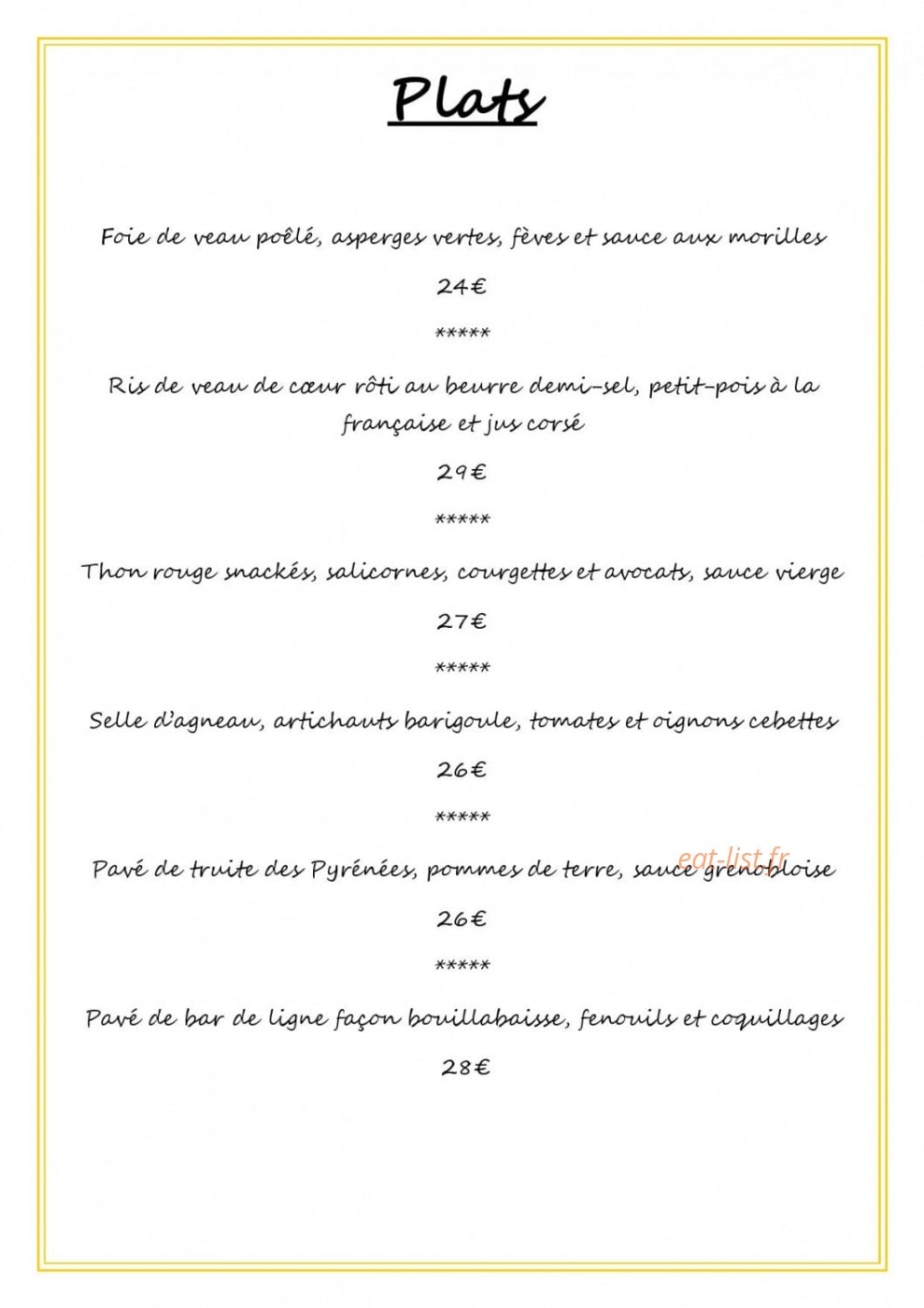 Restaurant L' Ambroisie — carte page 2
