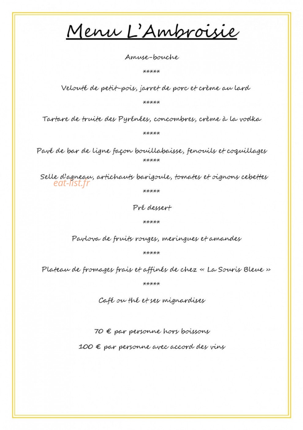 Restaurant L' Ambroisie — carte page 5