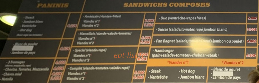 Sandwicherie Marcadieu — carte page 1