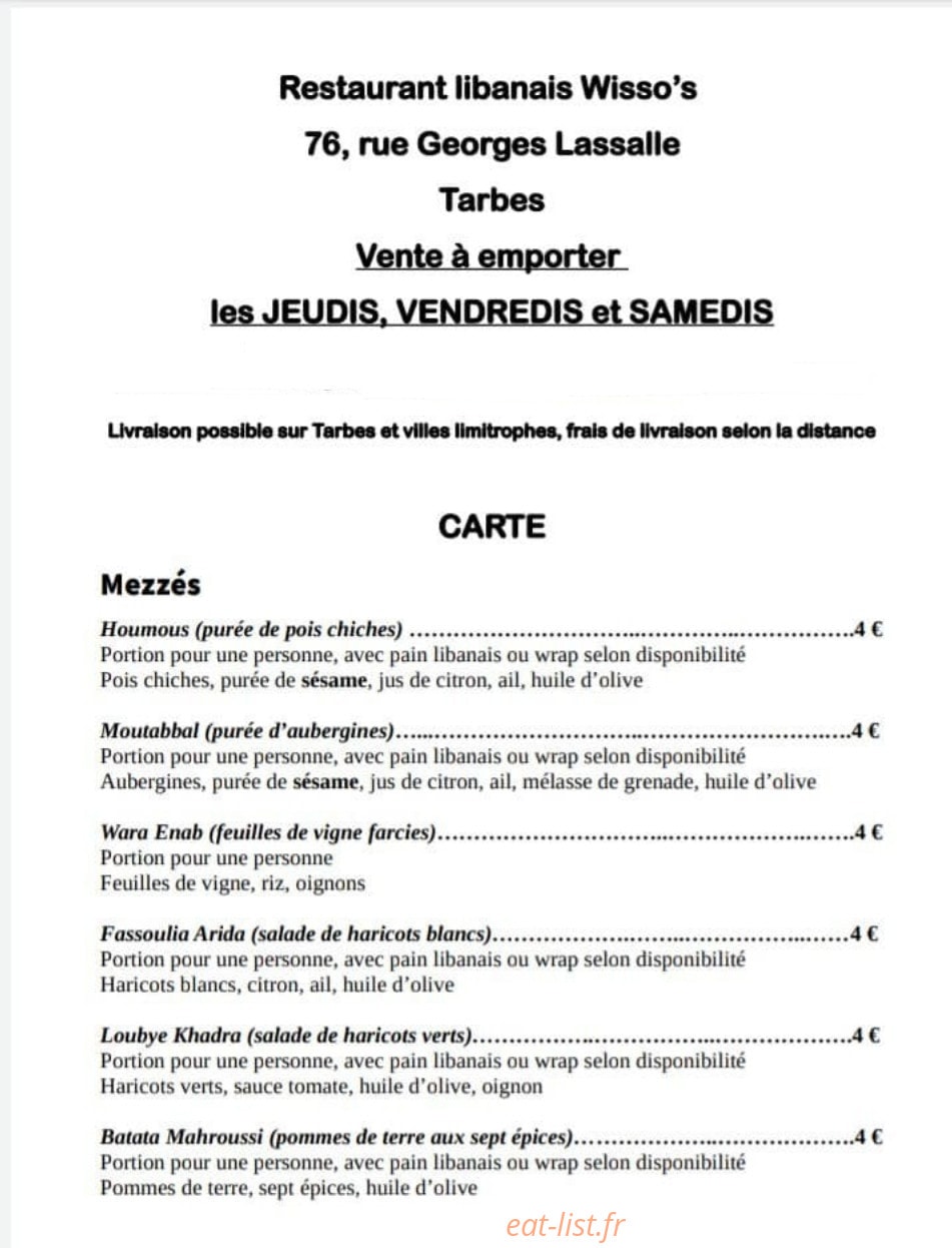 Wisso's — carte page 1