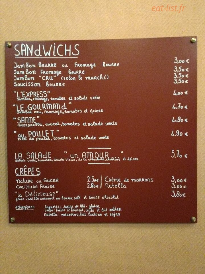 Bar Express — carte page 1