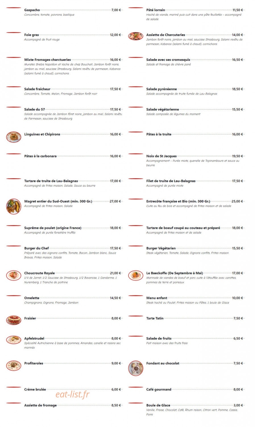 Brasserie 57 — carte page 1
