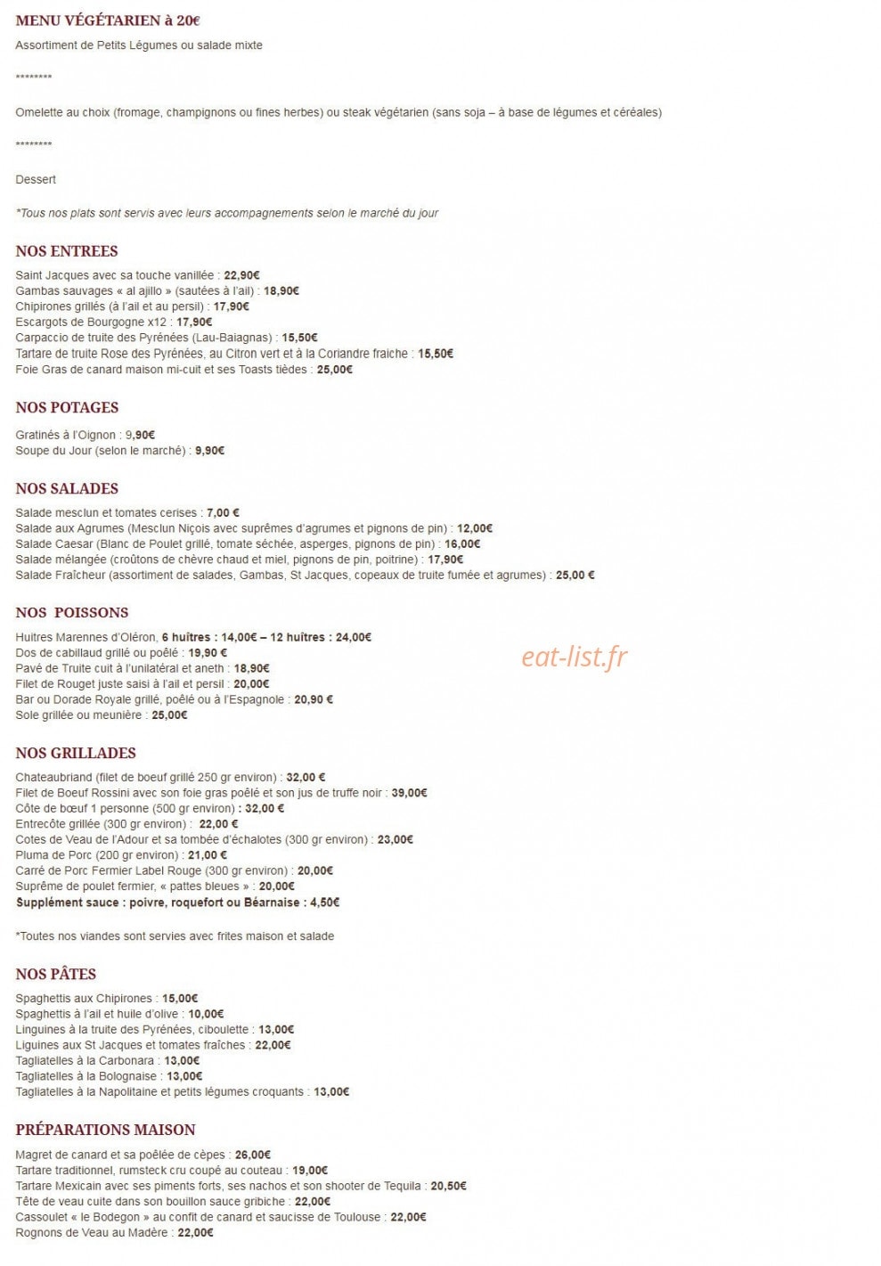 Brasserie Le Bodegon — carte page 2