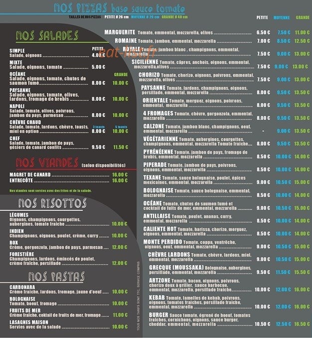 Chez Tonton's — carte page 1