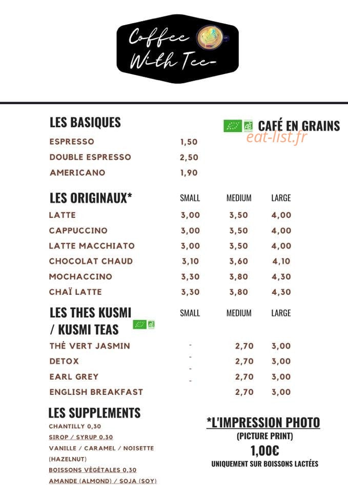 Coffee With Tee — carte page 1