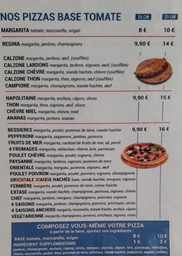 Pizza Lourdes — carte page 1